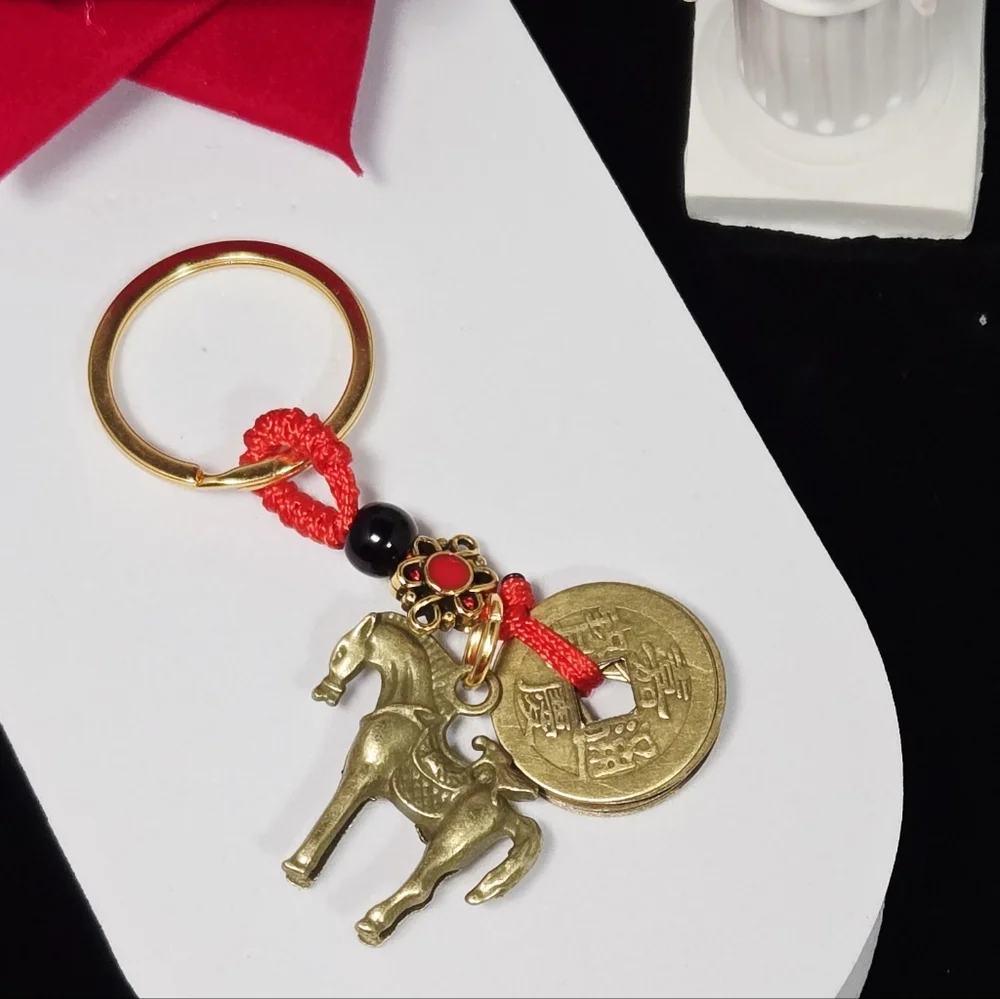 Feng Shui Horse Keychain Lucky Coin Bag Charm Chinese New Year Prosperity Gift